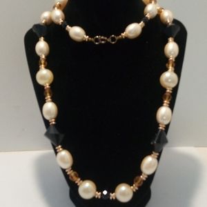 Vintage Pearl & Black Bead Wrap Necklace
